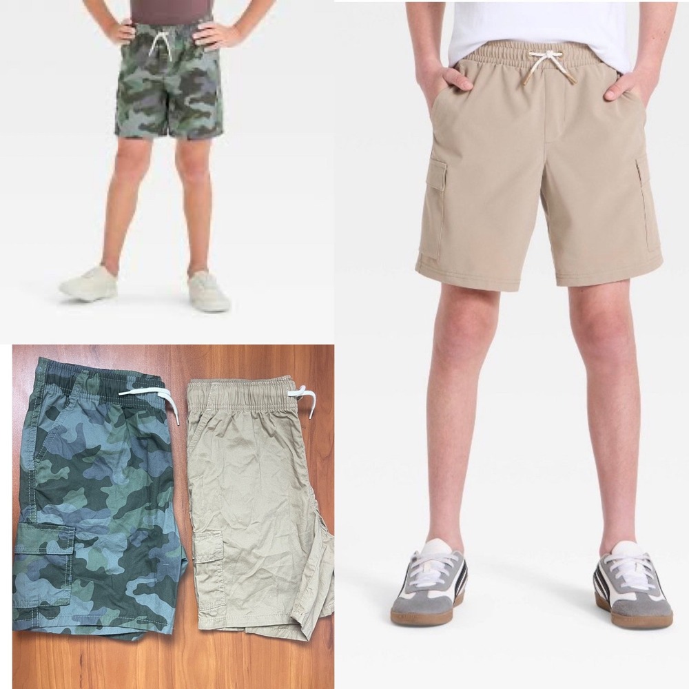Lot of 2 Cat & Jack Boys Cargo Shorts Casual School Camo Khaki Tan‎ Size L 10/12